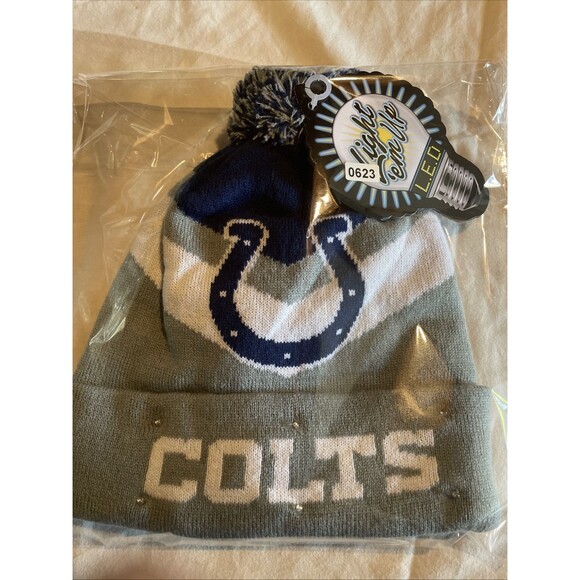 NFL Indianapolis Colts L.E.D. Light Up Winter Pom Pom Hat New Snow Beanie NEW!! - Picture 5 of 5